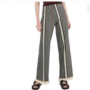 ZARA high rise striped pants with fringe hem
